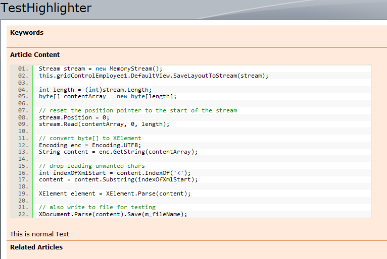 Code higlighted with SyntaxHighlighter in SharePoint